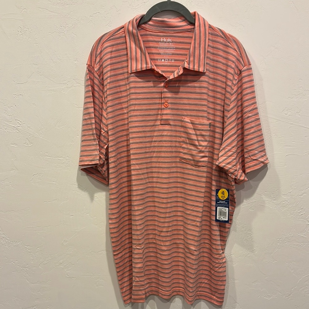 Huk Orange Polo Shirt Sporty Knit Design